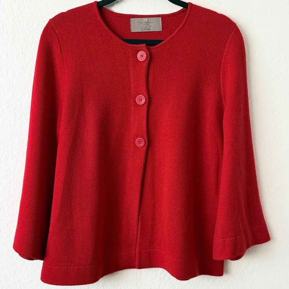 Paul Costelloe Living Studio Womens Red Button Front Sweater Marino Wool Blend L